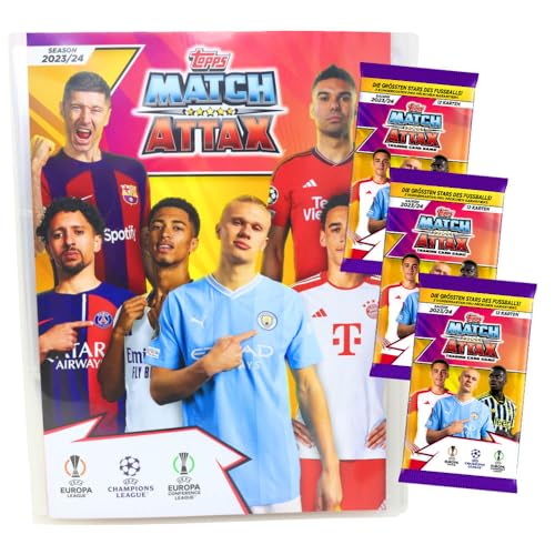 Topps Match Attax Karten Champions League 2023-2024 - Sammelkarten - Auswahl (1 Mappe + 3 Booster) von Generisch