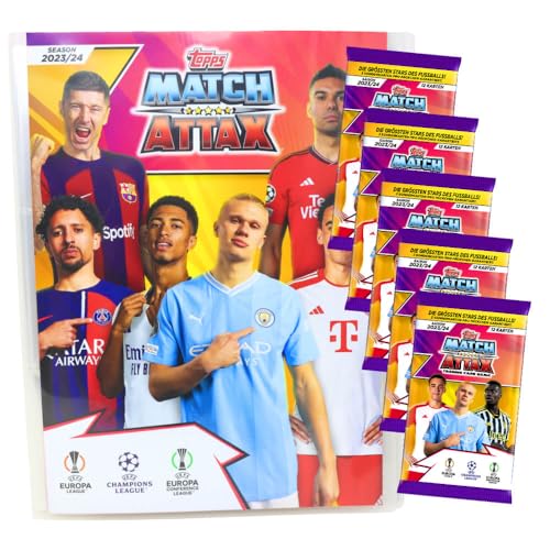 Topps Match Attax Karten Champions League 2023-2024 - Sammelkarten - Auswahl (1 Mappe + 5 Booster) von Generisch