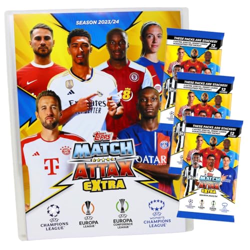Topps Match Attax Karten Champions League Extra 2023-2024 - 1 Mappe + 3 Booster Sammelkarten von Generisch