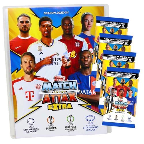 Topps Match Attax Karten Champions League Extra 2023-2024 - 1 Mappe + 4 Booster Sammelkarten von Generisch