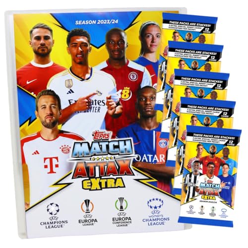 Topps Match Attax Karten Champions League Extra 2023-2024 - 1 Mappe + 5 Booster Sammelkarten von Generisch