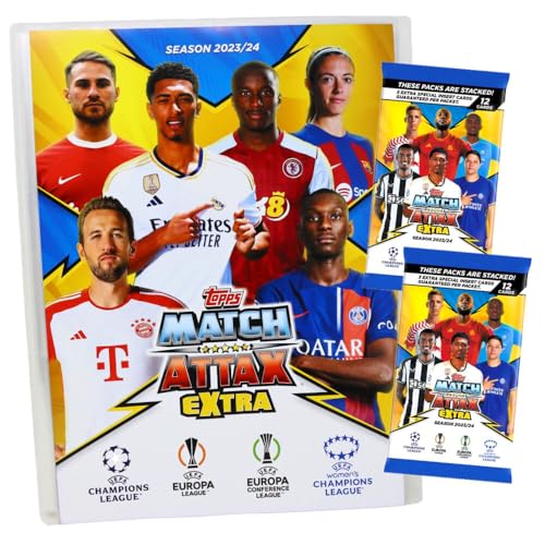 Topps Match Attax Karten Champions League Extra 2023-2024 - Sammelkarten - Auswahl (1 Mappe + 2 Booster) von Generisch