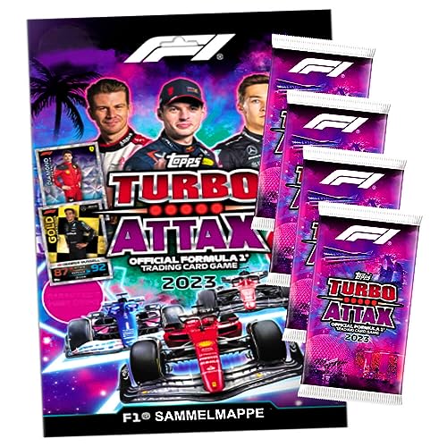 Topps Turbo Attax Karten 2023 Formula 1 - Sammelkarten - Trading Cards - 1 Mappe + 4 Booster von Generisch