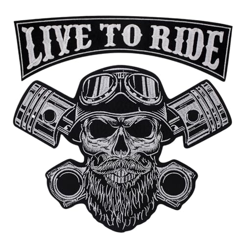 Totenkopf-Aufnäher für Motorradfahrer, bestickter Aufnäher zum Aufbügeln für Kleidung, Jacken, großer Rückenaufnäher (NO.2) von Generisch