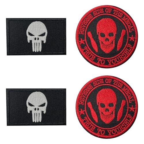 Totenkopf-Punisher-Patches, 3D-bestickt, Totenschädel, taktische Klettverschluss-Applikation für Militäruniform, Tasche, Jacke, Hut, Jeans, 4 Stück von Generisch