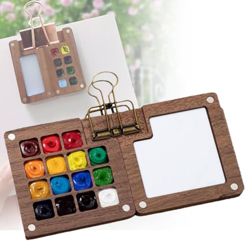 Tragbare Palette, Mini-Reise-Malset mit 15 Fächern, Mini-Holzpalettenbox, Taschenkünstler, Aquarell-Palette, Skizzenbuch, Palette, Tasche, Reise-Malkasten mit Metallclip, Aquarellstift, 15 Fächer Tragbare Palette, Mini-Reise-Malset mit 15 Fächern, Mini-Holzpalettenbox, Taschenkünstler, Aquarell-Palette, Skizzenbuch, Palette, Tasche, Reise-Malkasten mit Metallclip, Aquarellstift, 15 Fächer von Generisch