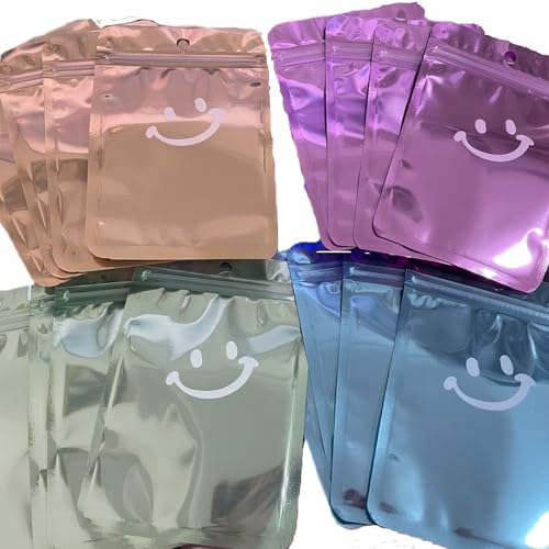 Transparente Beutel, Zip Lock Tütchen mit Smiley Motiv, geruchsdicht, wiederverwendbar 10x15 cm, 16/32 / 64, blau, grün, gold, pink (32) von Generisch