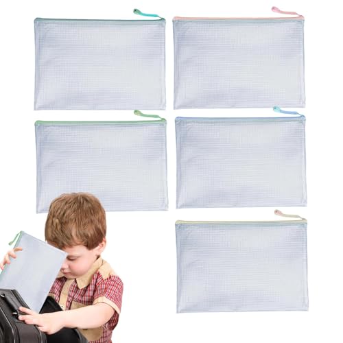 Transparente Reißverschlusstaschen, A4-Dokumenten-Aufbewahrungstaschen mit Reißverschluss, 5-teiliges wasserdichtes Organizer-Set für Schreibwaren, Dokumente, Reisebedarf, Klassenzimmerbedarf und von Generisch