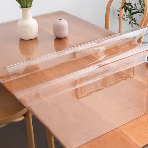 Transparente Tischdecke, 1,5 mm, wasserdicht und abwischbar, für Ess-, Kaffee- und Bürotische, kratzfeste, rutschfeste, leicht zu reinigende Kunststoffabdeckung (90 x 180 cm) von Generisch