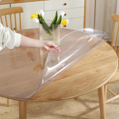 Transparente wasserdichte Tischdecke, 135 cm, rund, PVC-Kunststoff-Tischdecke, öl- und wasserabweisend, 1 mm dick, leicht zu reinigen, langlebig, für Esszimmer Transparente wasserdichte Tischdecke, 135 cm, rund, PVC-Kunststoff-Tischdecke, öl- und wasserabweisend, 1 mm dick, leicht zu reinigen, langlebig, für Esszimmer von Generisch