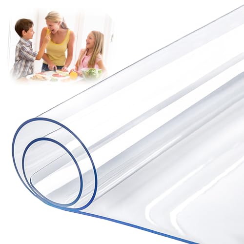Transparenter PVC-Tischschutz, 2 mm dick, transparente Kunststoffabdeckung für Küche und Wohnzimmer, rechteckige Tischdecke, 100 x 120 cm, langlebiger Esstischschutz von Generisch