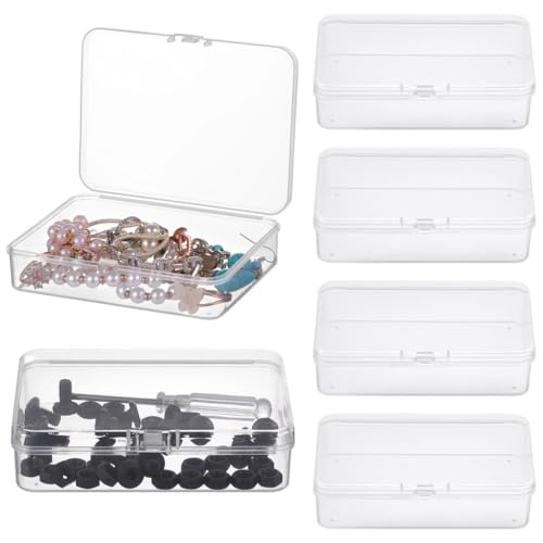 Transparentes rechteckiges Mini-Kunststoffbox-Set, 6 kleine Aufbewahrungsbehälter mit Klappdeckel, Reise-Organizer für Schmuck, Perlen, Handwerk, Nähzubehör von Generisch