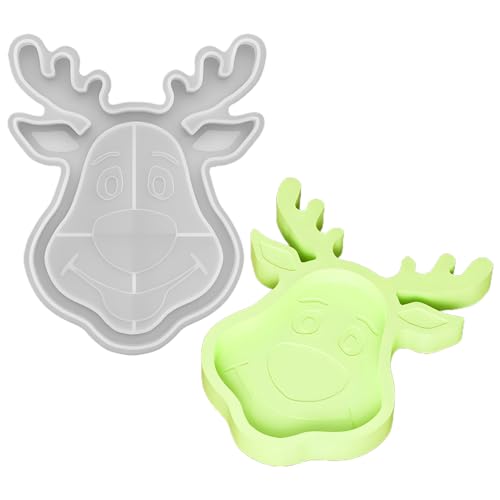 Tray Mold, Silicone Craft Maker, Christmas Deer Shaped Design, Easy Release Feature, Mold Tool Set for Cement, Soap, Scented Candles, Holiday Crafts, 7.8x6.26x0.87 inches von Generisch
