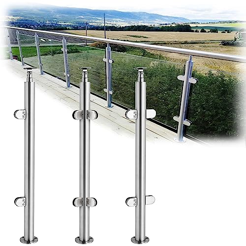 Treppengeländer-Pfostensystem aus Edelstahl, Glas, 304 Metallgeländer mit Klemme und Gummis für 6–17 mm gehärtetes Glas, 90–110 cm Höhe, Silber-Finish Treppengeländer-Pfostensystem aus Edelstahl, Glas, 304 Metallgeländer mit Klemme und Gummis für 6–17 mm gehärtetes Glas, 90–110 cm Höhe, Silber-Finish von Generisch