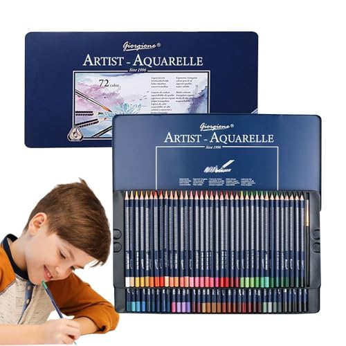 Trianguläre Aquarellstifte - Holzfarbene Zeichnungsset, -Skizzen -Werkzeuge | Metallbox -Hülle mit sanften Anwendung, reichhaltige Pigmente für Erwachsene Kinder Malbücher Mischung Schichtmal von Generisch