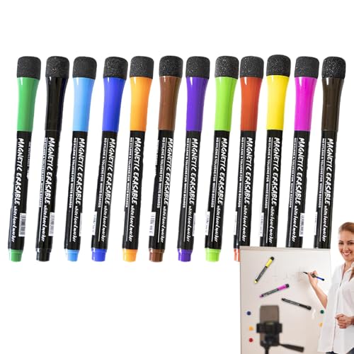 Trocken abwischbare Marker mit Magnet, trocken abwischbare Stifte mit Radiergummi, 12 x magnetische Whiteboard-Marker, geruchsarm, feine Spitze, Whiteboard-Stifte für Schulbedarf Trocken abwischbare Marker mit Magnet, trocken abwischbare Stifte mit Radiergummi, 12 x magnetische Whiteboard-Marker, geruchsarm, feine Spitze, Whiteboard-Stifte für Schulbedarf von Generisch