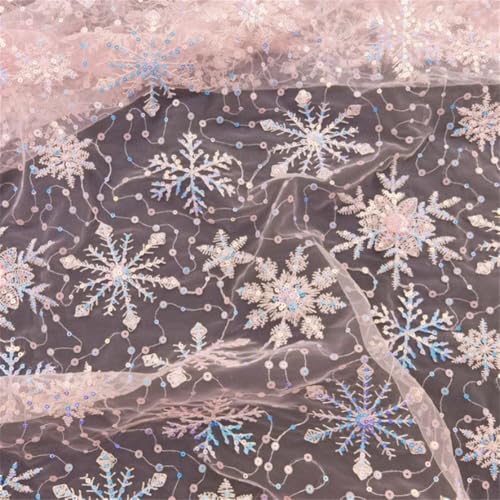 Tüllstoff mit Schneeflocken und Pailletten, bestickt, Netzstoff, Spitzenstoff zum Nähen von Kleid, Rosa, 130 cm x 2,7 m von Generisch