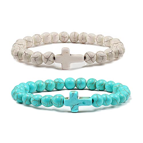 Türkis-Armbänder für Frauen, Balance-Energie, Edelstein-Armband, Unisex-Armband, blaues Armband, Chakra-Armband für Frauen und Mädchen, Geschenk (6 mm Paare) von Generisch