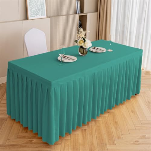 Türkisfarbener plissierter Tischrock, Spandex, Stretch-Tischdecke für Hochzeiten, Geburtstage, Babypartys, Hotelbankette – flauschige, rechteckige Tischdecke (240 x 40 x 75 cm) von Generisch