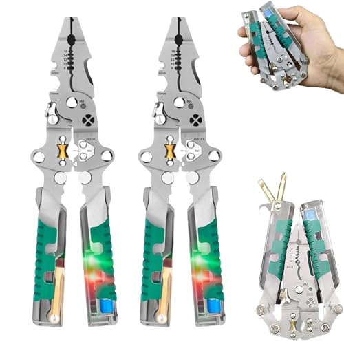 Tuvilo Elektrische Zange, 8 in 1 Abisolierzange mit Spannungsprüfer, klappbarer Stylus-Schraubendreher, Abisolierzange, für Elektriker-Reparaturen, Spannungsprüfer (2 x Spitznase) von Generisch