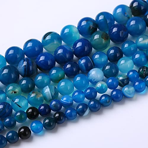 U10-SA287 runde lose Perlen, natürliche Edelstein-Kristallperlen zur Schmuckherstellung, 38,1 cm (blauer Karneol-Streifenachat, 12 mm) von Generisch