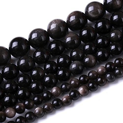 U10-SA293 runde lose Perlen, natürliche Edelstein-Kristallperlen zur Schmuckherstellung, 38,1 cm (silberfarbener Obsidian-Stein, 6 mm) von Generisch
