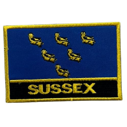 UK County Flag Patch All Counties Embroidered 9.5 x 6 cm Iron On Or Sew-On Badge Applique British Emblem for Jacket Backpack Clothes DIY Crafts (Sussex) von Generisch