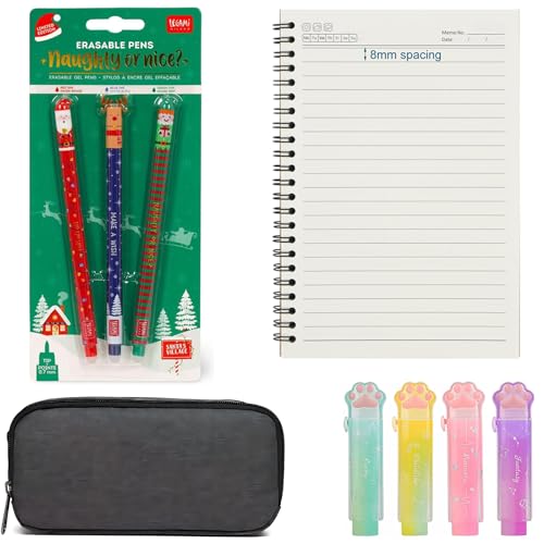 Ultimate Artist Set:Black pencil case, Santa Pen Trio, 6 A5 Notebooks & 4 Cat Paw Erasers von Generisch