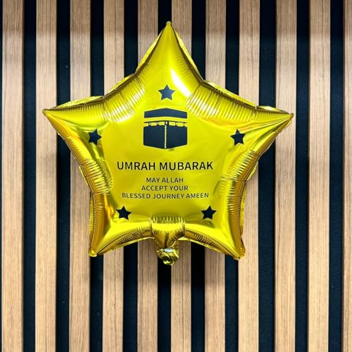 Umrah Mubarak Luftballon 45,7 cm Folie mit Luft oder Helium gefüllt (Gold Star Message) von Generisch