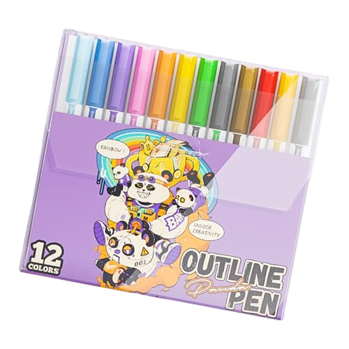 Umrissmarker – Schimmer-Marker-Set, bunte Konturenstifte, glatte Stifte, für Kunstprojekte, wasserfest für Künstler, feine Spitze für Skizzenbücher von Generisch