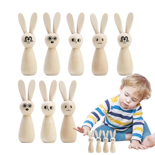 Unfertiger Holzhasen Für Handwerk | Peg Dolls Set Von 8 | Unvollendete Peg Dolls Ostern Kaninchenstatue Bunny Figuren Hölzernen Hasen -Figur -Puppen Für Kreativen Ausdruck Durch, Um Für Kunst Zu Malen von Generisch