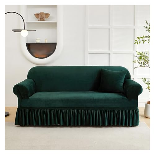 Universal Stretch Sofabezug mit Rock, Eleganter Waschbarer Couchschutz für Wohnzimmer, Büro, Hotel (Beige, Dreisitzer) - Weicher Samtstoff von Generisch