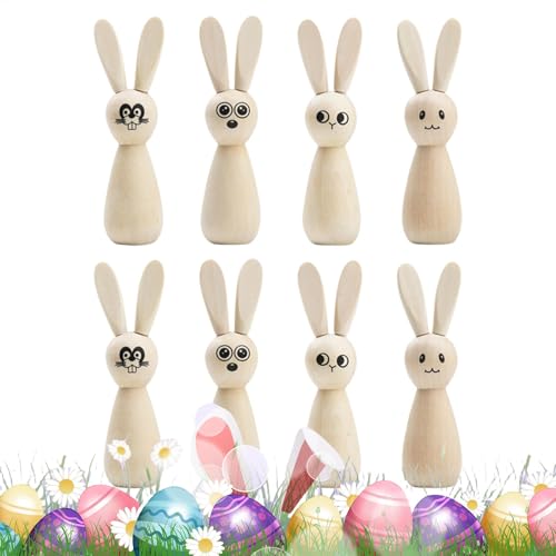 Unvollendete Holzhase, Tierpuppe, 8 Stück, unvollendete Klammer-Puppen, Osterhasenstatue, Hasenfiguren, blanko zum Bemalen für Kunst, Bastelprojekte und Dekoration, 9 x 3 x 2,5 cm von Generisch