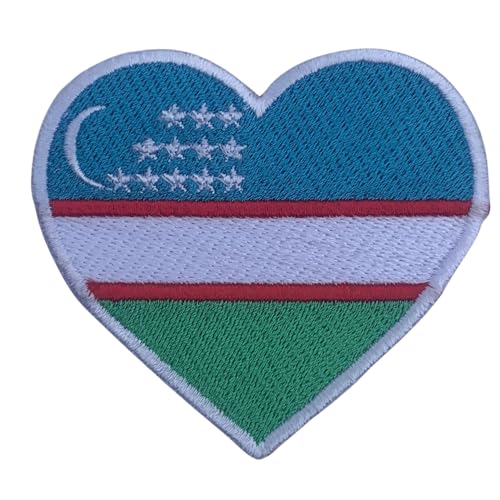 Uzbekistan bestickte Herzflagge Patch - Aufbügler National Emblem Applikation - Taktischer Militär Patch für Jacken, Rucksäcke, Hüte - 6,5 x 7 cm von Generisch