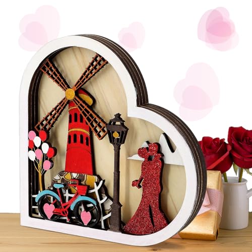 Valentinstag Herzholzschild - freistehende Holzdekoration, Windmühle oder Riesenradstil Liebe Display | Süße Tischplatte Herzstück mit Herzform für romantische Jubiläums, Valentine Party o von Generisch