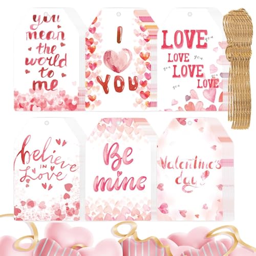 Valentinstags-Etiketten, romantische Anhänger mit Schnüren, Valentinstag-Papieranhänger, Liebesetiketten für Hochzeit, 60 x Valentinstags-Etiketten, Papieranhänger mit Löchern Valentinstags-Etiketten, romantische Anhänger mit Schnüren, Valentinstag-Papieranhänger, Liebesetiketten für Hochzeit, 60 x Valentinstags-Etiketten, Papieranhänger mit Löchern von Generisch