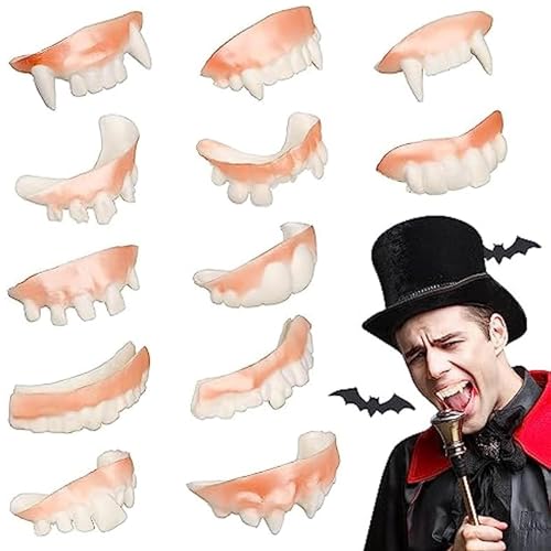 Vampirzähne – Horror-Zahnersatz, Cosplay-Zähne, Halloween-Requisiten, Kostüm-Dress Up, 12 künstliche Vampirzähne für Kinder und Erwachsene, gruseliges Cosplay-Maskerade-Party-Zubehör für von Generisch