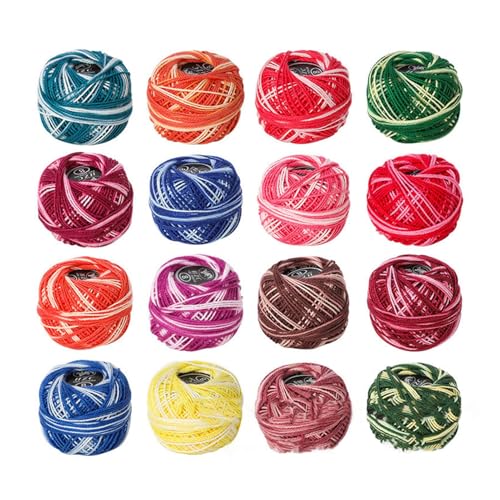 Variegated Crochet Faden Set - 16 Rollen Gradient Stickerei Flossgarn | Mehrfarbiger Regenbogennähfaden für Quilt, Diyy -Handwerk und Nadel, segmentiertes Farbstoffgarn für handgefertigte Projekte von Generisch