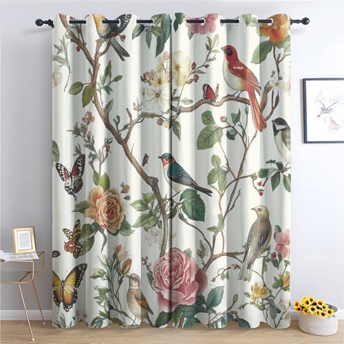 Verdunkelungsvorhänge mit Blumenmotiv für Schlafzimmer und Wohnzimmer, Motiv: Pfingstrose, Thermo-Ösenvorhänge, 132 x 213 cm, 2 Paneele, Sichtschutz-Fensterbehandlung von Generisch