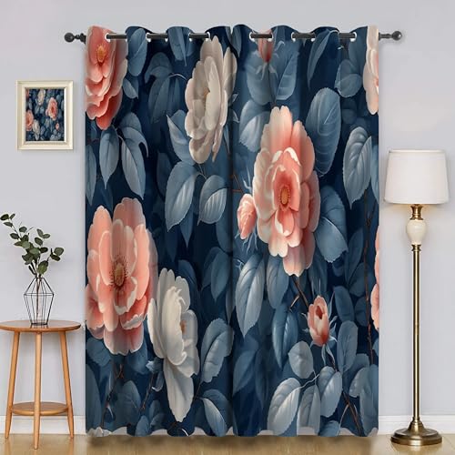 Verdunklungsvorhänge Blumen, Vorhang Blickdicht Schlicht Vorhänge mit öSen 2er Set für Schlafzimmer Kinderzimmer, Deko Gardinen Wohnzimmer - B140 x H175 cm aA4236 von Generisch