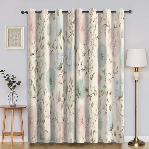 Verdunklungsvorhänge Minimalistisch, Vorhang Blickdicht Blumen Vorhänge mit öSen 2er Set für Schlafzimmer Kinderzimmer, Deko Gardinen Wohnzimmer - B140 x H175 cm aA4220 von Generisch