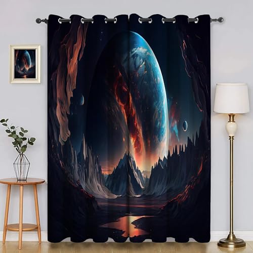 Verdunklungsvorhänge Sternenhimmel, Vorhang Blickdicht Universum Vorhänge mit öSen 2er Set für Schlafzimmer Kinderzimmer, Deko Gardinen Wohnzimmer - B140 x H175 cm aA4356 von Generisch
