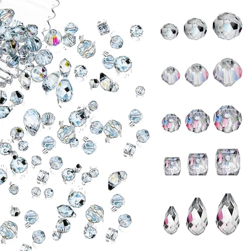 Verschiedene Kristallperlen, 1300 x glitzernde Perlen für Armbänder, Ohrringe – bunte glitzernde Strasssteine für Armbänder, Ohrringe mit Löchern von Generisch