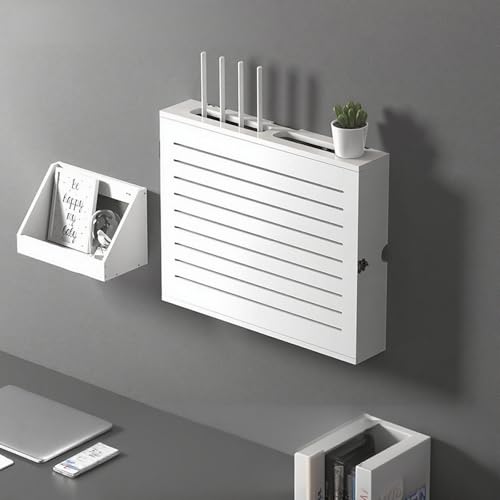 Verstellbare Aufbewahrungsbox für drahtlose Router, versteckte Wandmontage, schwebender Medienschrank, Organizer für Schlafzimmer und Wohnzimmer, Weiß (36 cm) von Generisch