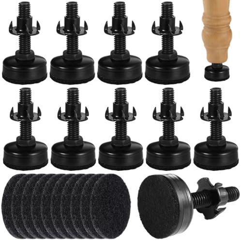 Verstellbare Möbelbein-Nivellierer mit Filz-Pads, T-Muttern und 3/8-16-Gewinde für Hocker und Schränke, 20 Sets von Generisch