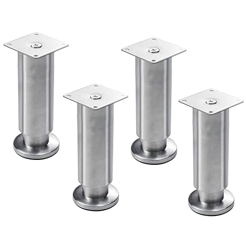 Verstellbare Möbelbeine, gebürsteter Edelstahl, Tischfüße, Bett- und Schrankbeine, unterstützt bis zu 600 kg, für Sofa, Sessel, Couchtisch, inklusive Schrauben (18 cm), 4 Stück von Generisch