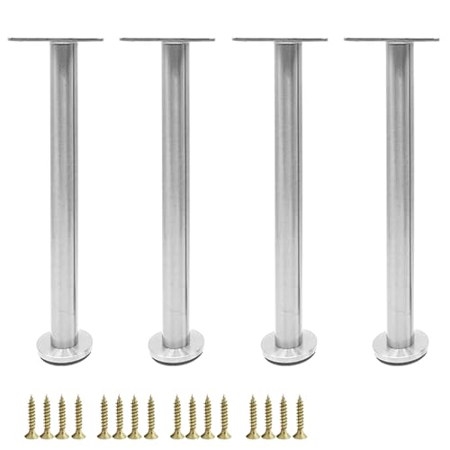 Verstellbare Möbelbeine aus Edelstahl, 4 Stück, höhenverstellbare Stützfüße für Tische, Schränke, Nachttische, Sofas, Betten mit Schrauben (Silber, 35 cm) von Generisch