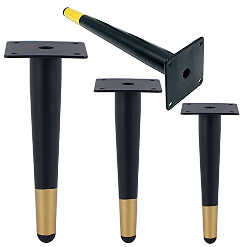Verstellbare Möbelbeine aus Gusseisen, rund, mit rutschfester Gummi-Matte, 70 cm, Schwarz und Gold, 4 Stück von Generisch