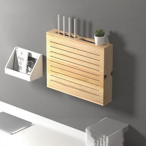 Verstellbare kabellose Router-Aufbewahrungsbox, Wandhalterung, schwimmender Medienschrank, versteckter Organizer für Schlafzimmer und Wohnzimmer, Beige (52 cm) von Generisch
