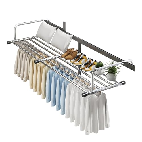 Verstellbarer Balkon-Trockenständer aus Edelstahl, für Innen- und Außenbereich, Kleidung & Schuhnizer, 10-Loch-Einstellung, verstärktes Design, platzsparend (68–120 cm) von Generisch
